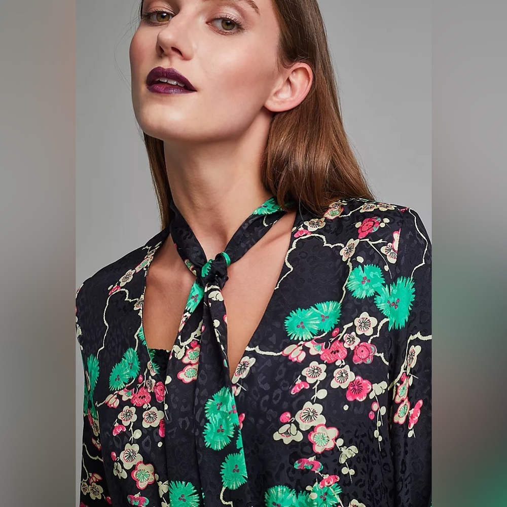 RIXO London Silk Jacquard Stella Cherry Blossom Midi Dress